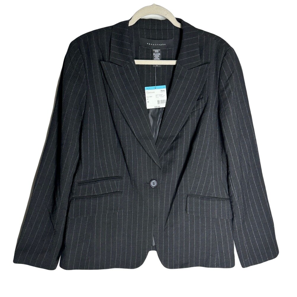 NWT Apostrophe Blazer Jacket Size 18 Gray/Black Stripe Essential Peaked Lapel
